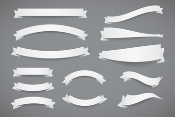 Wall Mural - set of white paper banner flat style ribbons with dashed outline