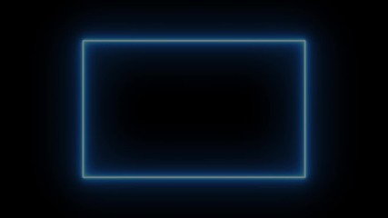 Wall Mural - Neon glowing blue flickering rectangular frame on black background graphic element