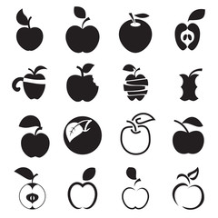 Wall Mural - apple icons. set of different black apple symbols isolated on a white background. vector illustratio