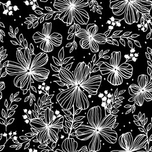 Black White Floral Seamless Pattern. Ethnic Ornament
