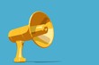© ink drop - yellow loud speaker megaphone on a blue background. 3D rendering