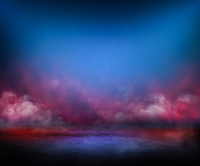 concrete floor and red smoke background