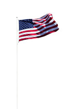 American Flag On Pole Isolated On White Background Including Clipping Path