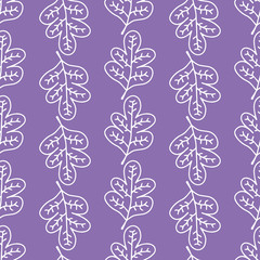 Wall Mural - Abstract white decorative leaves ornament on purple background. Vector seamless pattern. Simple vector design for fabric, textile, wrap, scrapbooking.