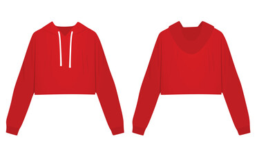 Woman red crop hoodie. vector illustration