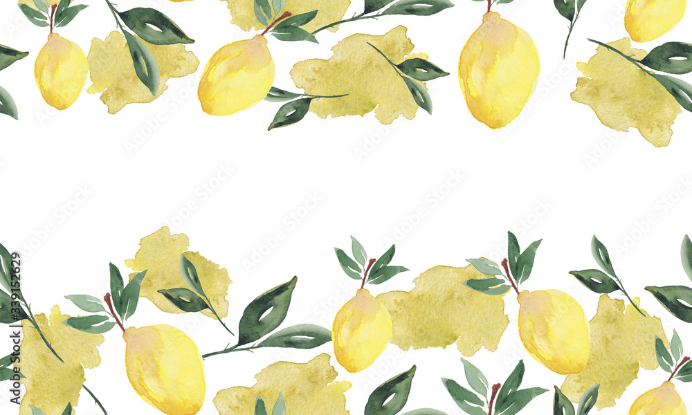 Greeting card with watercolor lemon and leaves can be used as ...