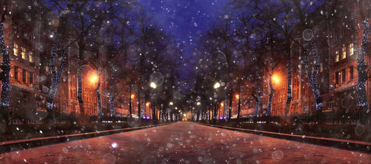 background blur city evening snow