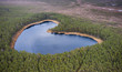Aerial view over heart-shaped lake in the Parika bog nature reserve, Viljandi county, Estonia, Europe