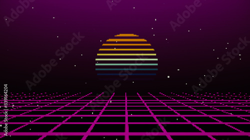 Retro Cyberpunk Style 80s Game Scene Pixel Art 8 Bit Sci Fi Background Futuristic With Laser Grid Landscape Digital Cyber Surface Style Of The 1980 S 3d Illustration Stock Illustration Adobe Stock retro cyberpunk style 80s game scene