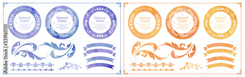 水彩 フレーム 植物 葉っぱ ナチュラル 自然 にじみ 花 絵具 ロマンチック ガーリー パステル 飾り罫 装飾 美しい フレームデザイン 見出しデザイン 手書き風 手描き 水彩風 イラスト セット素材 フレームセット 見出しセット デザインセット