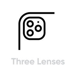 Wall Mural - Three Lenses Phone Camera icon. Editable line vector.