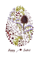 Wall Mural -  Whatercolor Easter egg made of dry flowers. Happy Easter greeting card. Watercolor 
 in realistic style