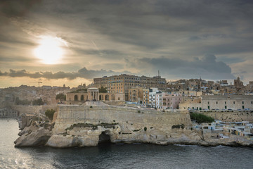 Poster - Malta / Malta. 03.09.2015.Panoramic of Valletta at sunset, seen from a Cruise Ship