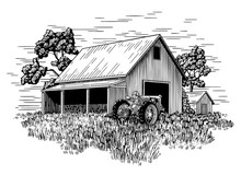 Old Farm Tractor And Barn