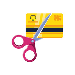 Sticker - scissors cutting credit card on white background