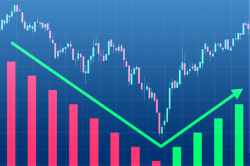 Poster - Three different graphs show a rebound. The end of the recession in the economy. Concept - Rebound after the collapse of the economy. Concept - Dead cat bounce. Financial charts on a blue background.