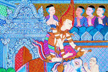 Mural painting of the history of temples in Thailand