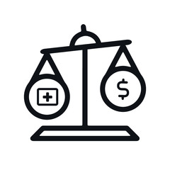  Health and Money on Scales icon. Balance, quality health concept in Flat design. Vector illustration.