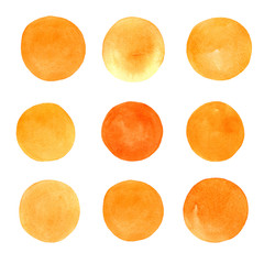 Wall Mural - set of watercolor Orange circles isolated on white