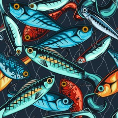 Sticker - Vintage fishing lures seamless pattern