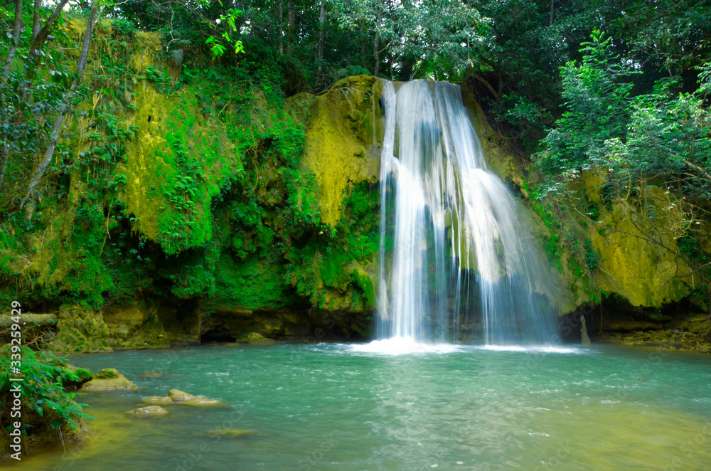 Wodospad na półwyspie Samana, Dominikana - obrazy, fototapety, plakaty 