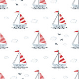 boat cute seamless pattern on white background