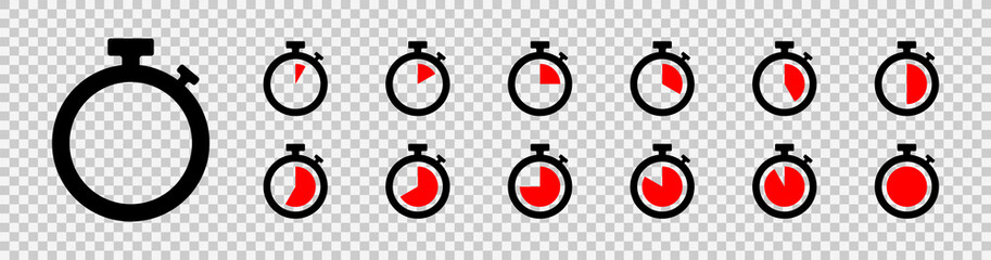 set of timer icon set. countdown timers. stopwatch symbol on a transparent background. vector