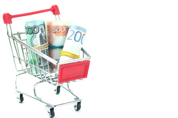 Russian money in a shopping cart