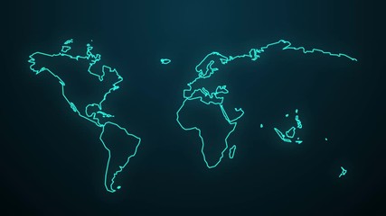 Wall Mural - neon world map abstract hand drawn business concept blue light effect motion background