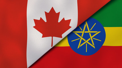 The flags of Canada and Ethiopia. News, reportage, business background. 3d illustration