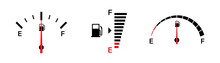 Fuel Gauge Indicators. Vector Isolated Illustration Icons. Gasoline Indicatiors Vector Collection Icons. Gas Meter Set Elements. EPS 10