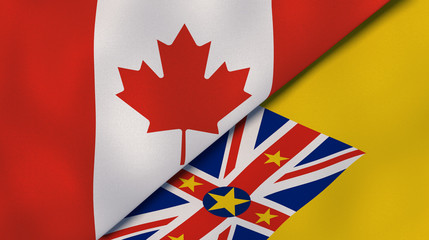 The flags of Canada and Niue. News, reportage, business background. 3d illustration