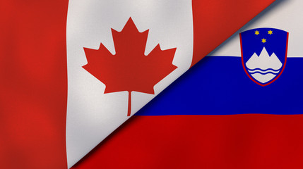 The flags of Canada and Slovenia. News, reportage, business background. 3d illustration