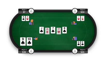 Canvas Print - Poker table. Online poker room. Texas Hold'em game illustration. Online game concept. Vector illustration.