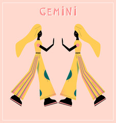 Wall Mural - Illustration with Gemini - astrological zodiac sign. Abstract print with The Twins - two women in modern cloth