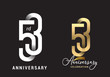 53 years anniversary celebration logo design. Anniversary logo Paper cut letter and elegance golden color isolated on black background