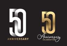 50 Years Anniversary Celebration Logo Design. Anniversary Logo Paper Cut Letter And Elegance Golden Color Isolated On Black Background