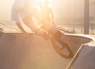 Canvas Print - BMX cyclist doing tricks in a bowl