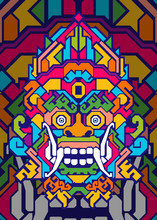Abstract Barong Head Pop Art Illustration In Geometric Colorful