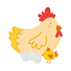 Poster - hen chicken and eggs farm animal isolated icon on white background