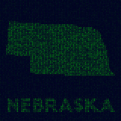 Naklejka na meble Digital Nebraska logo. US state symbol in hacker style. Binary code map of Nebraska with US state name. Captivating vector illustration.