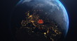Romania map from outer space, red highlight planet earth technology, 3d illustration, elements of this image courtesy of NASA