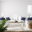 © artjafara - Hampton style living room interior, wall mockup, 3d render