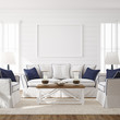 © artjafara - Hampton style living room interior with frame mockup, 3d render