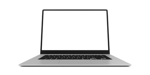 Modern Slim Laptop with Blank Screen isolated on white background