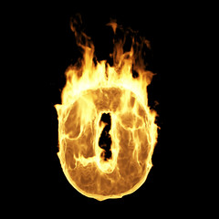 Wall Mural - burning flame of fire numbers isolated on black background (number 0). 3d rendering
