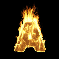 Wall Mural - burning flame alphabet. fire letters isolated on black background (letter a). 3d rendering