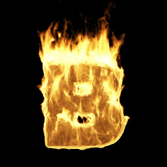 Wall Mural - burning flame alphabet. fire letters isolated on black background (letter b). 3d rendering