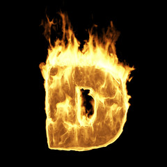 Wall Mural - burning flame alphabet. fire letters isolated on black background (letter d). 3d rendering