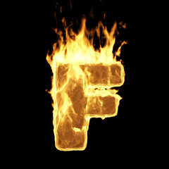 Wall Mural - burning flame alphabet. fire letters isolated on black background (letter f). 3d rendering